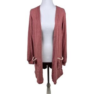NWT Blu Pepper Cozy Ribbed Open Front Cardigan Rose Pink Size Medium
